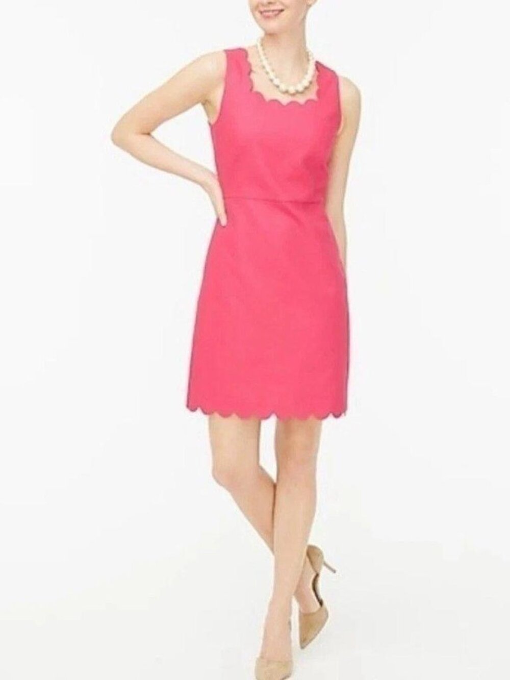 J.Crew Pink Scalloped Neckline Sleeveless Sheath Dress Size 10